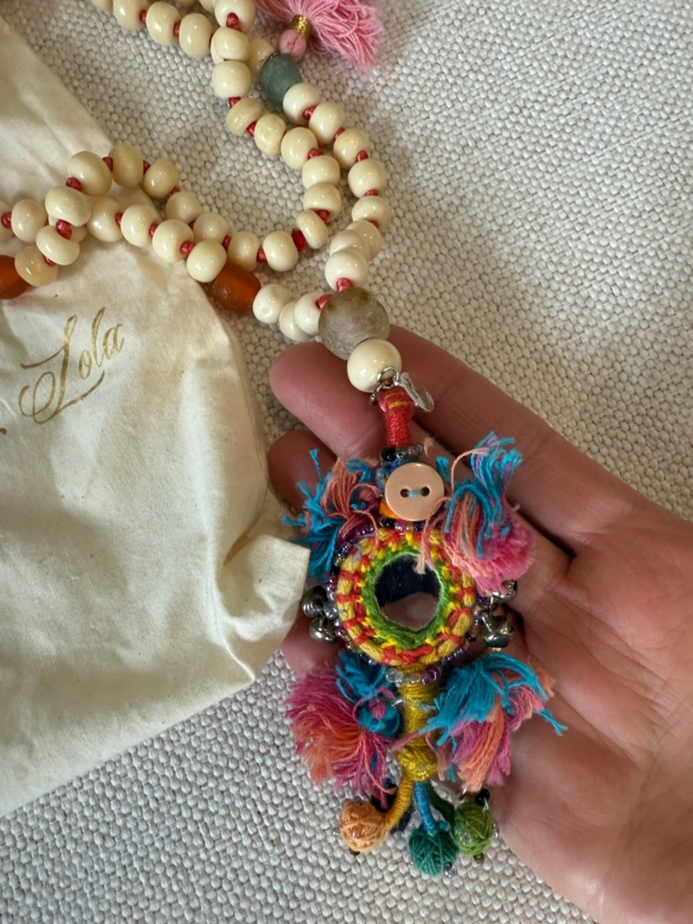 Perle by Lola - Beaded Tassel Necklace with Colorful Pendant - Picture 3 of 7